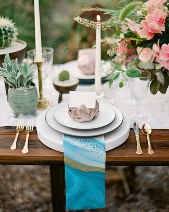 Μπλε ντεγκραντέ υφή Μαρμάρινο τραπεζοπετσέτες υφασμάτινο σετ Μαλακό μαντήλι Διακόσμηση γάμου Δείπνο Χαρτοπετσέτες Πανί