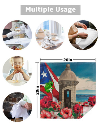 Πουέρτο Ρίκο Flag Frog Hibiscus υφασμάτινο σετ Τραπέζι για πάρτι γάμου Μαλακό πανί κουζίνας για δείπνο Χριστουγεννιάτικες χαρτοπετσέτες