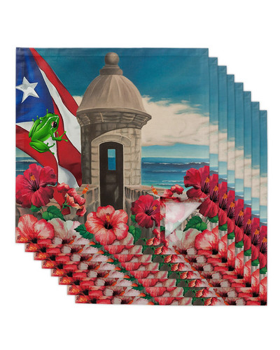 Steagul Puerto Rico Broasca Șervețele Hibiscus Set de pânză Față de masă Moale Bucătărie Servețele de Crăciun