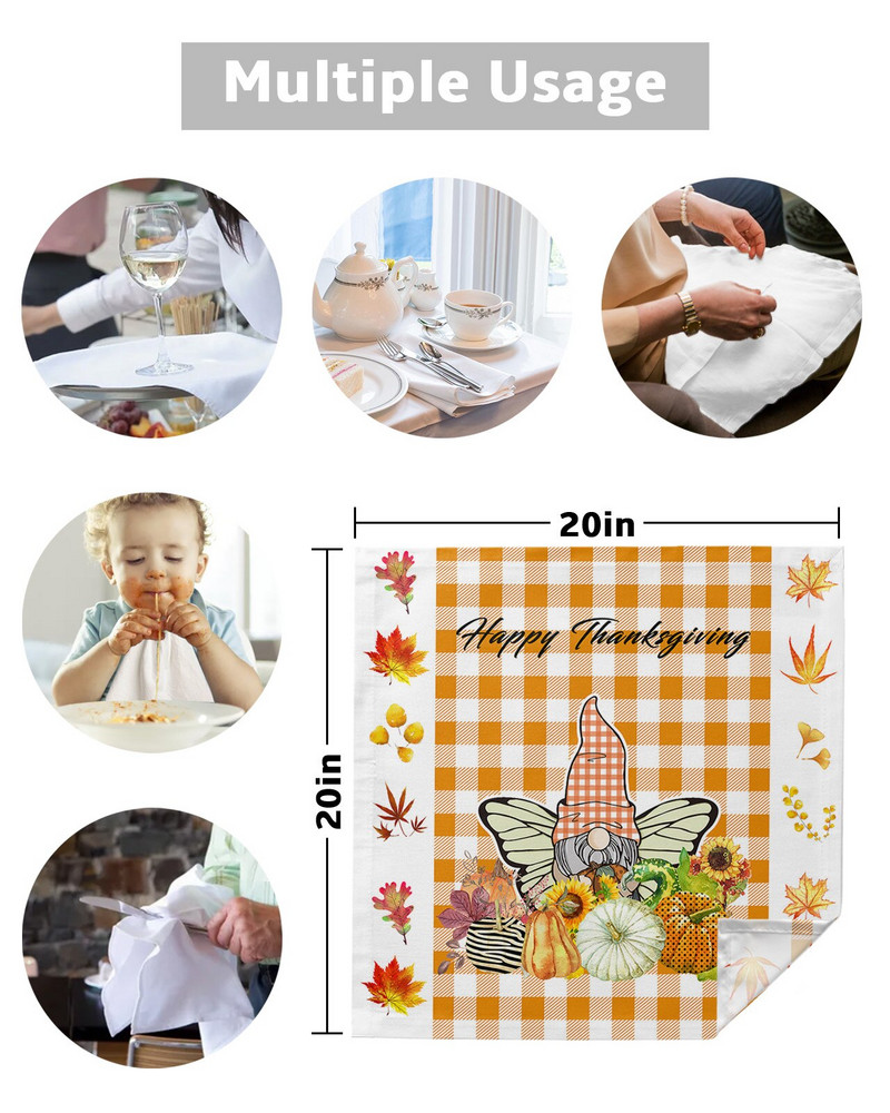 Set de șervețele din pânză în carouri cu dovleac pitic de Ziua Recunoștinței Banchet festiv Decor de nuntă Prosop de bucătărie Servetele de masă
