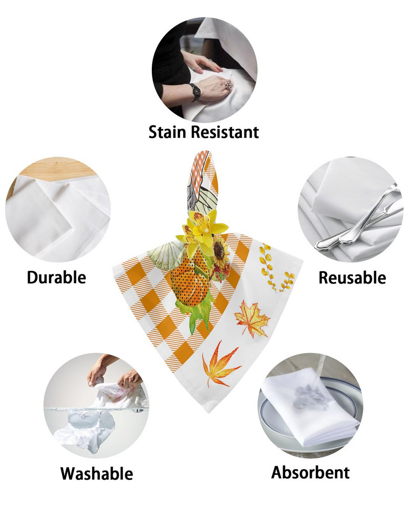 Set de șervețele din pânză în carouri cu dovleac pitic de Ziua Recunoștinței Banchet festiv Decor de nuntă Prosop de bucătărie Servetele de masă