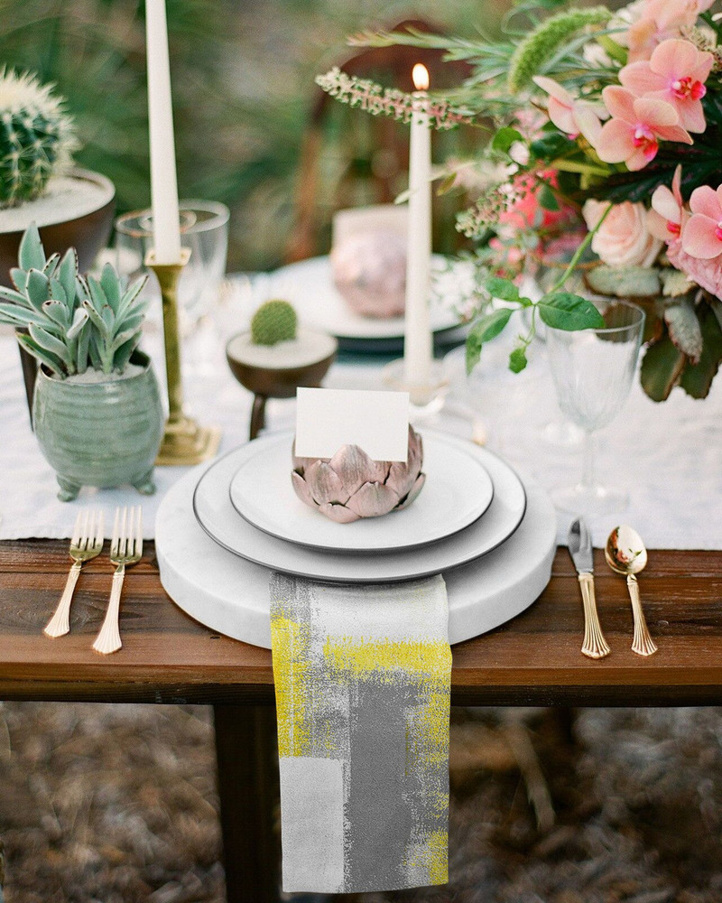 Olajfestmény Absztrakt geometrikus sárga szalvéták kendőkészlet esküvői asztalterítő puha konyhai vacsora szalvéták karácsonyi szalvéták