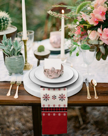 Χριστουγεννιάτικο κόκκινο καρό νιφάδα χιονιού χαρτοπετσέτες υφασμάτινο σετ γάμου πάρτυ Τραπέζι πανί Μαλακό χαρτοπετσέτες κουζίνας για δείπνο Χριστουγεννιάτικες χαρτοπετσέτες