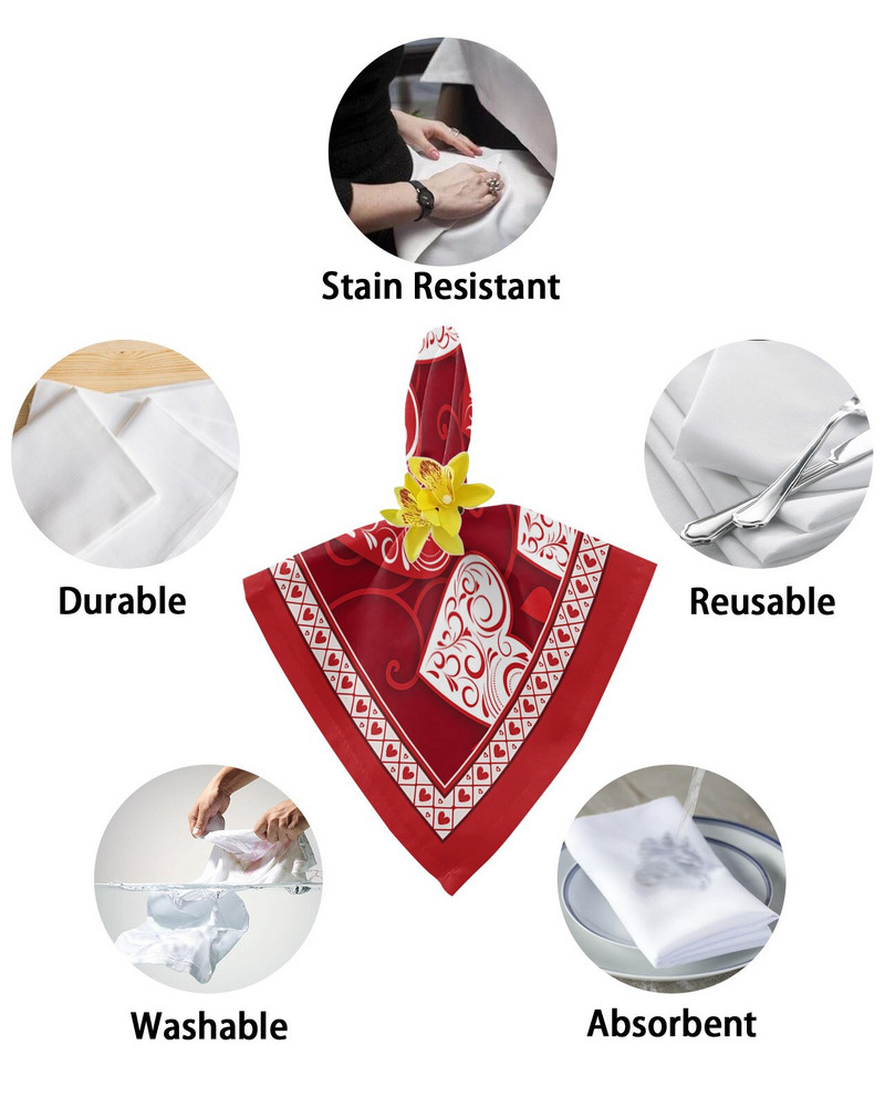 Valentínsky darčekový set s látkovými obrúskami, slávnostná hostina, svadobná dekorácia, čajová utierka, kuchynské obrúsky na večeru