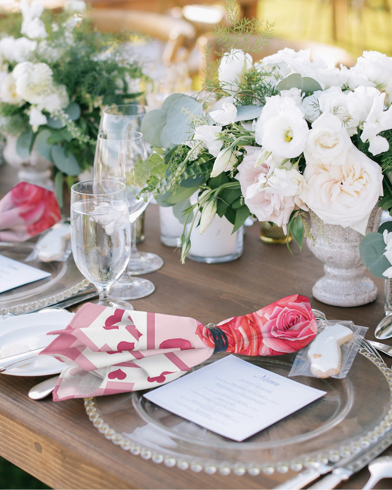 Ziua Îndrăgostiților Trandafiri Dragoste Servețele în carouri roz Set de pânză Față de masă Moale Bucătărie Servețele de Crăciun