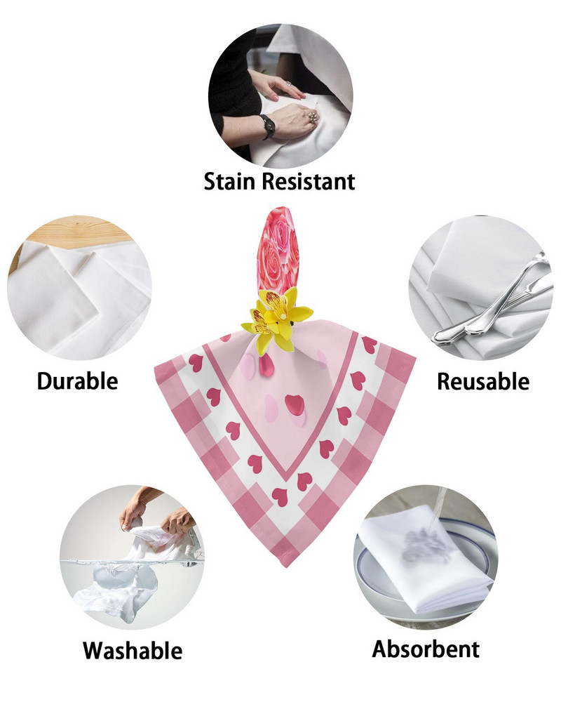 Ziua Îndrăgostiților Trandafiri Dragoste Servețele în carouri roz Set de pânză Față de masă Moale Bucătărie Servețele de Crăciun