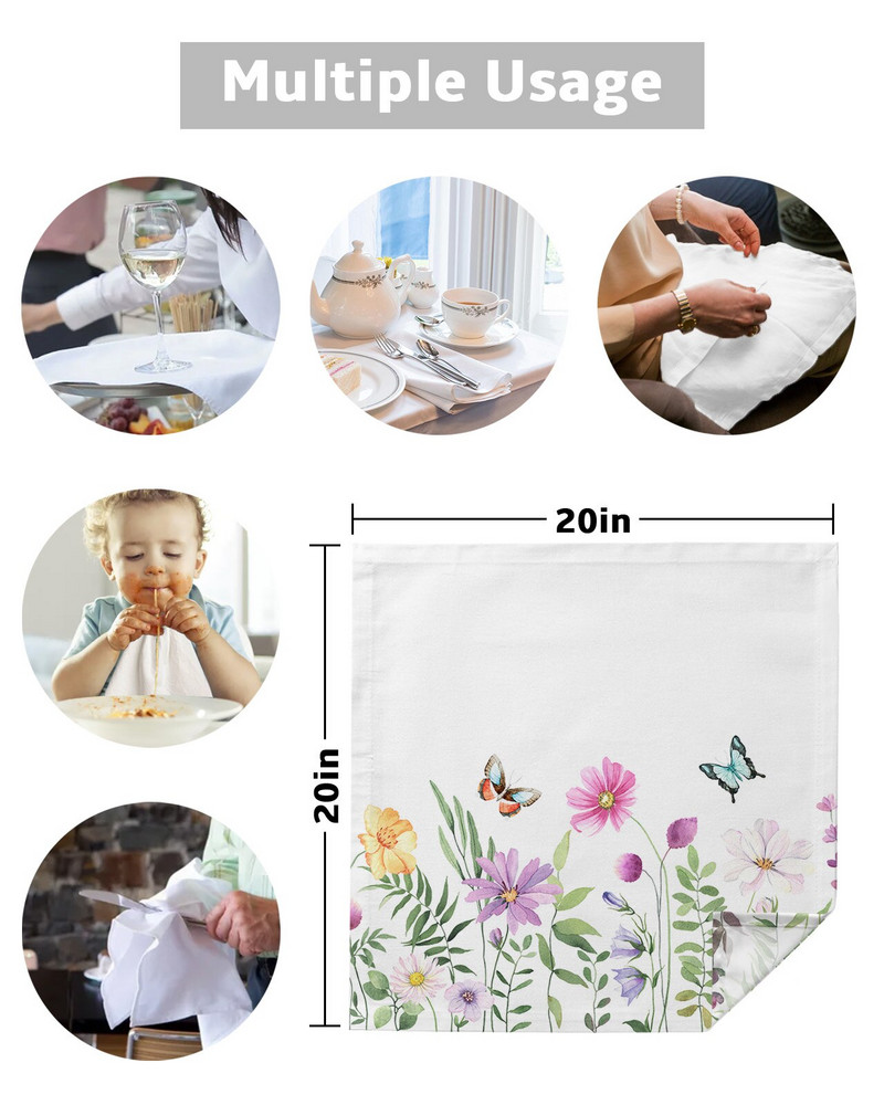 Set de șervețele din pânză cu flori de primăvară, fluture, pentru banchete festive, decor de nuntă, prosop de bucătărie, șervețele de masă