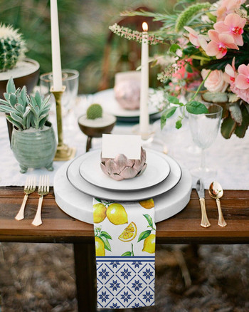 Σετ υφασμάτινο σετ τραπεζοπετσέτες με σχέδιο Summer Lemon Indigo Μαλακό μαντήλι Διακόσμηση γάμου Δείπνο Χαρτοπετσέτες Πανί