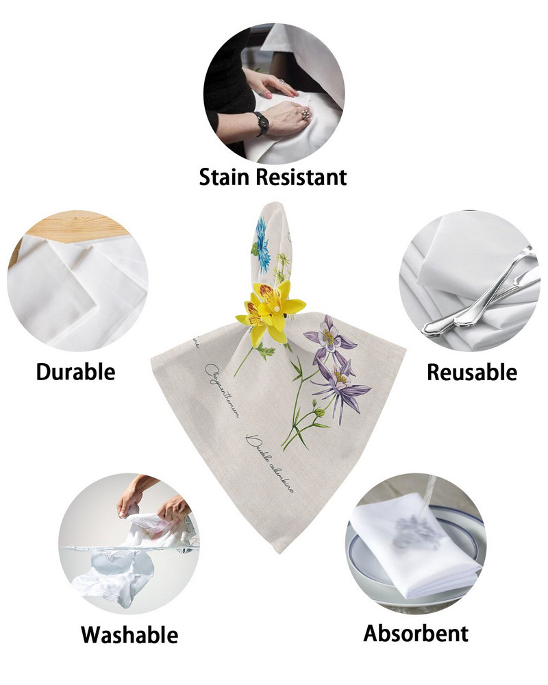 Set de șervețele de pânză cu flori de epocă, cu plante erbacee, pentru banchet de aniversare, pentru decorarea nunții, șervețele pentru restaurante, consumabile, șervețele de masă