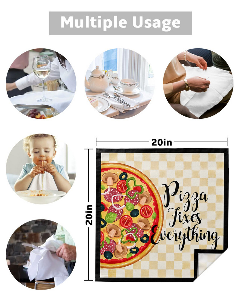 Sada vintage pizza obrúskov s kockovaným vzorom, slávnostná hostina, svadobná dekorácia, čajová utierka, kuchynské obrúsky na večeru