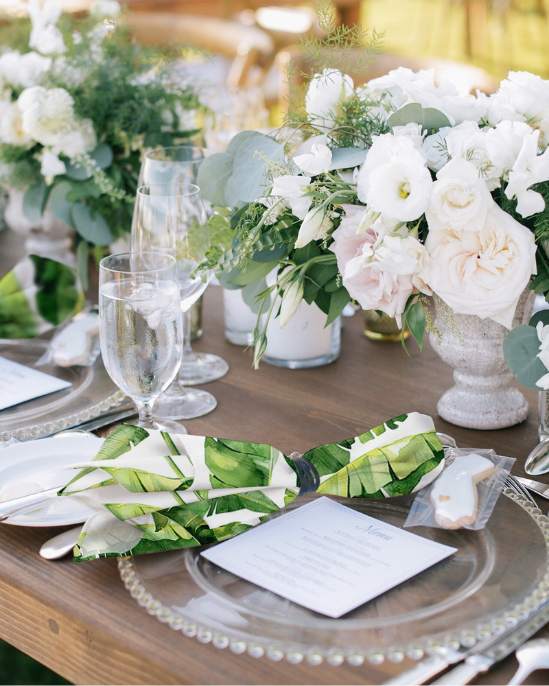 Bananų atogrąžų augalų lapai Stalo servetėlių šluostės rinkinys Minkšta nosinaitė Vestuvių puošmena Banketai Vakarienė Servetėlės Audinys