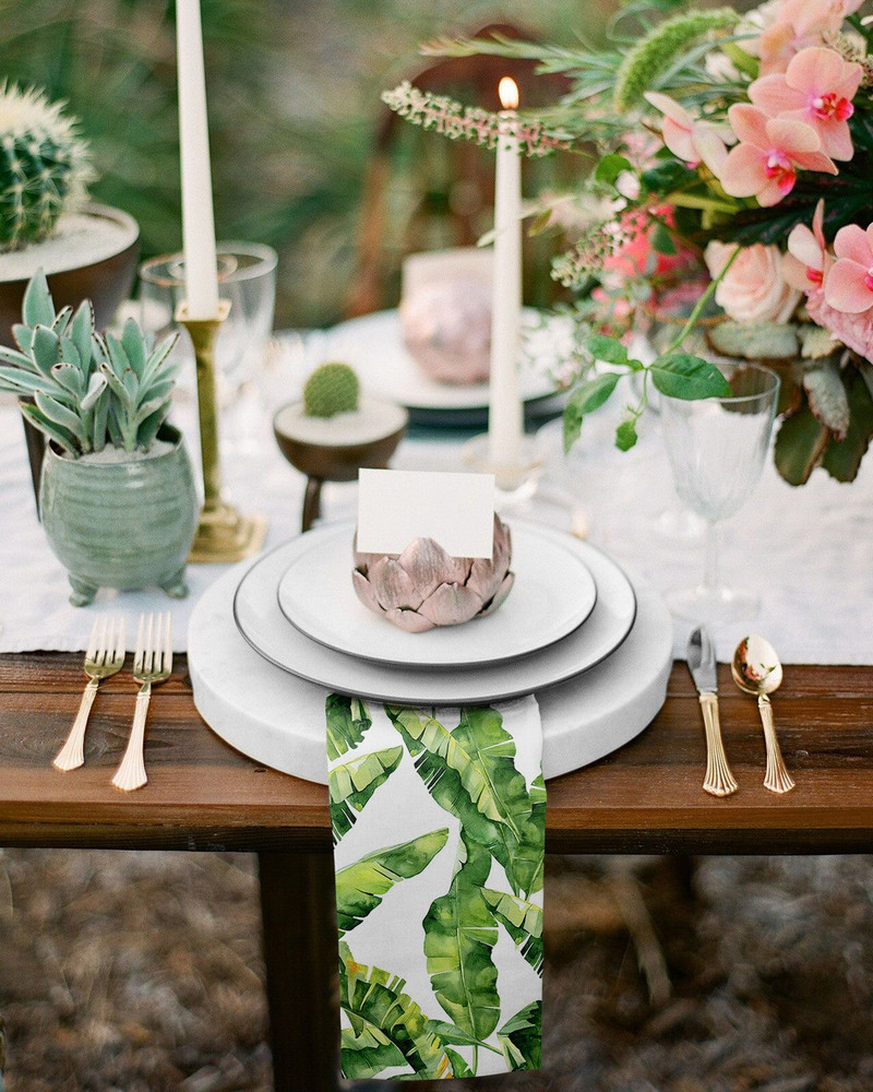 Bananų atogrąžų augalų lapai Stalo servetėlių šluostės rinkinys Minkšta nosinaitė Vestuvių puošmena Banketai Vakarienė Servetėlės Audinys