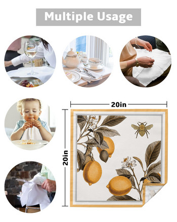 Lemon Bee Ρετρό υφασμάτινο σετ επιτραπέζιες χαρτοπετσέτες Μαλακό μαντήλι Διακόσμηση γάμου Δείπνο Χαρτοπετσέτες Πανί