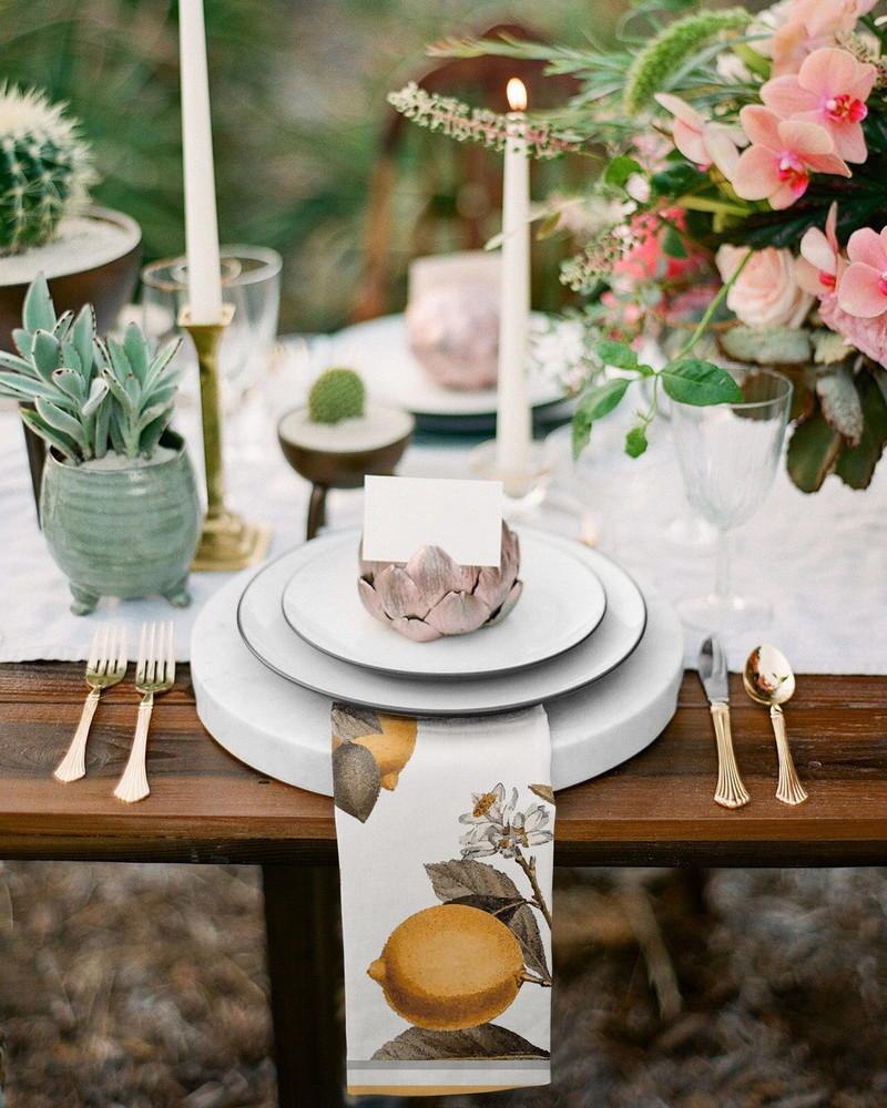 Lemon Bee Servețele de masă retro Set de pânză Batistă moale Decor de nuntă Banchet Servețele de cină Pânză