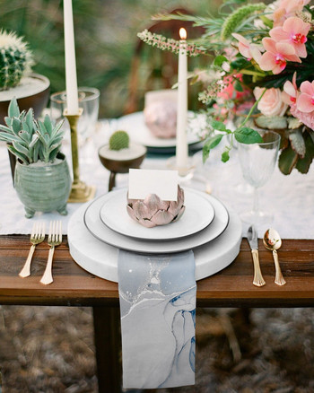 Комплект платнени салфетки с текстура на син мрамор Празничен банкет Сватбен декор Чаена кърпа Кухненска маса за вечеря Салфетки