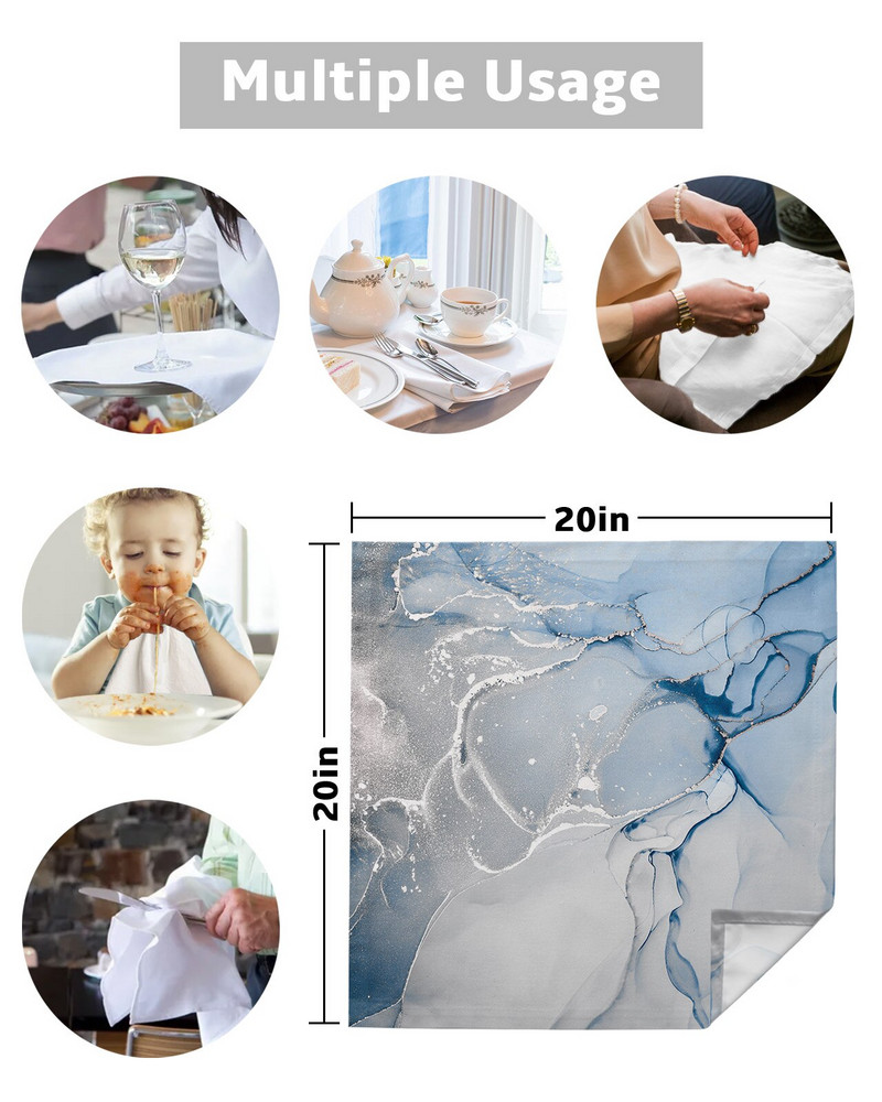 Set de șervețele din pânză cu textura de marmură albastră, pentru banchete festive, decor de nuntă, prosop de bucătărie, șervețele de masă