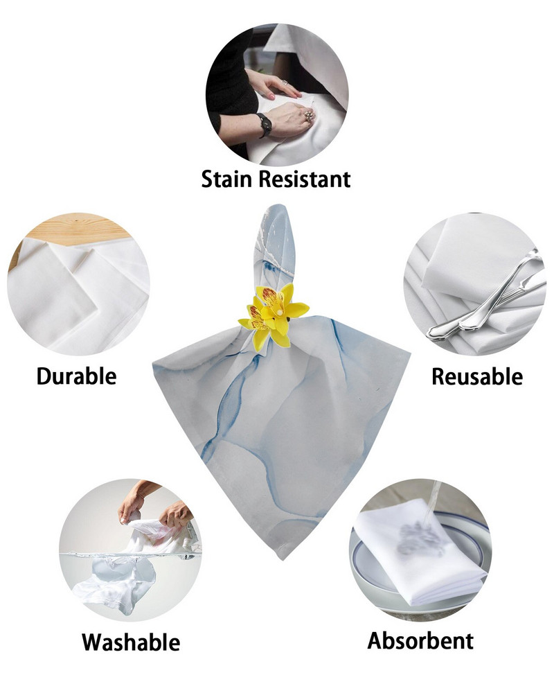 Set de șervețele din pânză cu textura de marmură albastră, pentru banchete festive, decor de nuntă, prosop de bucătărie, șervețele de masă