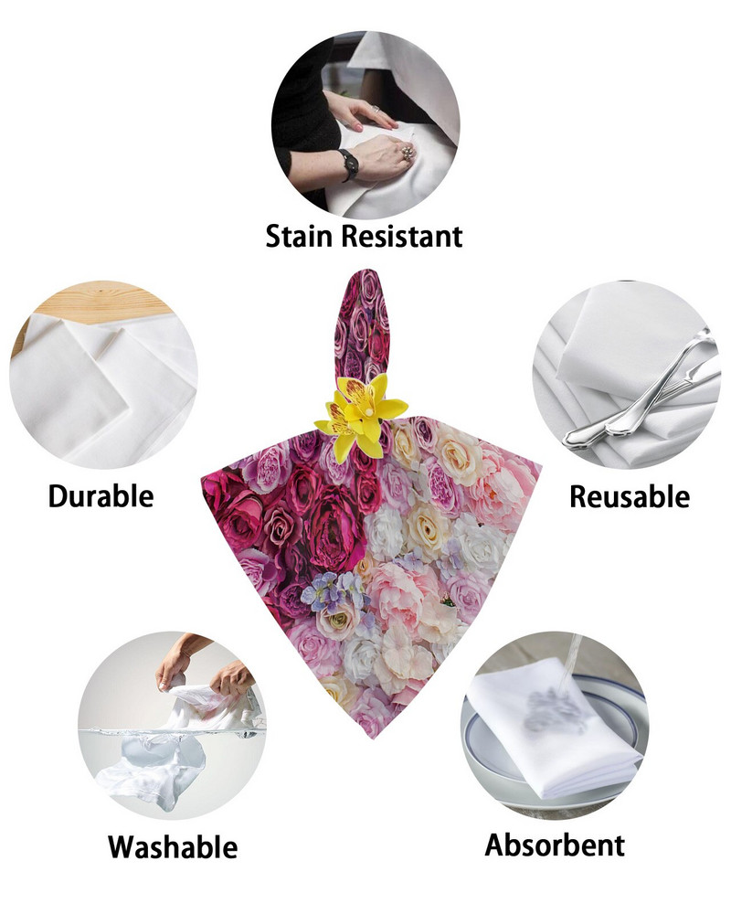 Valentin-napi rózsa fali szalvéták ruha szett Esküvői asztalterítő Puha konyhai vacsora szalvéták karácsonyi szalvéták