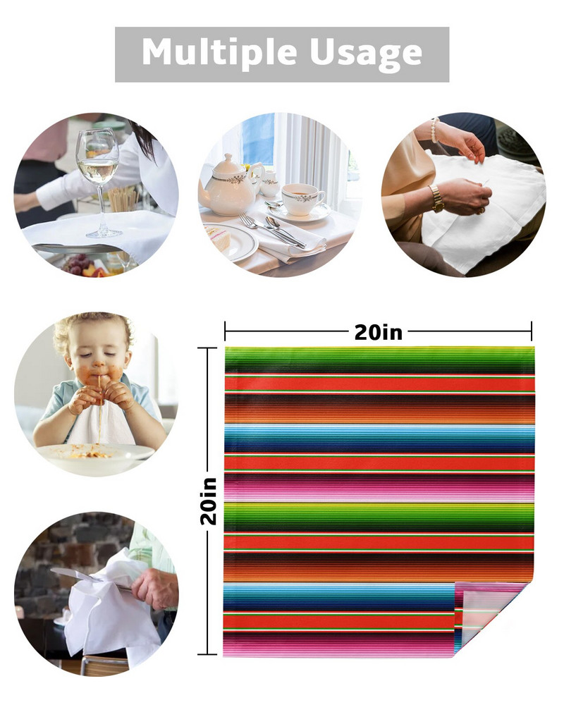 Spalvingos meksikietiškos juostelės medžiaginių servetėlių rinkinys Šventiniam banketui vestuvių dekoravimui arbatos rankšluostis virtuvės pietų stalo servetėlės