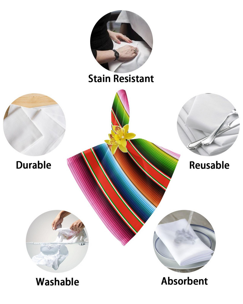 Spalvingos meksikietiškos juostelės medžiaginių servetėlių rinkinys Šventiniam banketui vestuvių dekoravimui arbatos rankšluostis virtuvės pietų stalo servetėlės