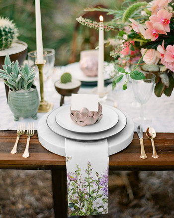 Vintage ακουαρέλα λουλούδι βότανο φυτό τραπεζοπετσέτες υφασμάτινο σετ Μαλακό μαντήλι Διακόσμηση γάμου Δείπνο Χαρτοπετσέτες Πανί