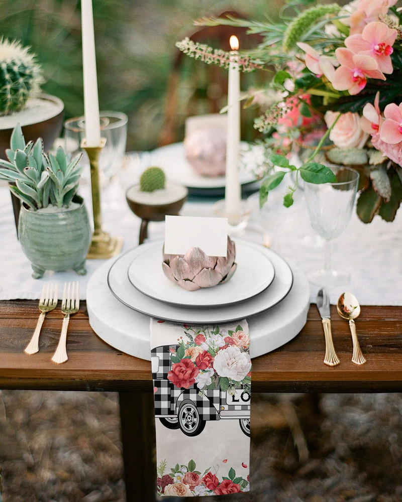 Valentino Rose Truck Audinių servetėlių rinkinys Šventiniam banketui Vestuvių dekoravimui Arbatinio rankšluosčio virtuvės pietų stalo servetėlės