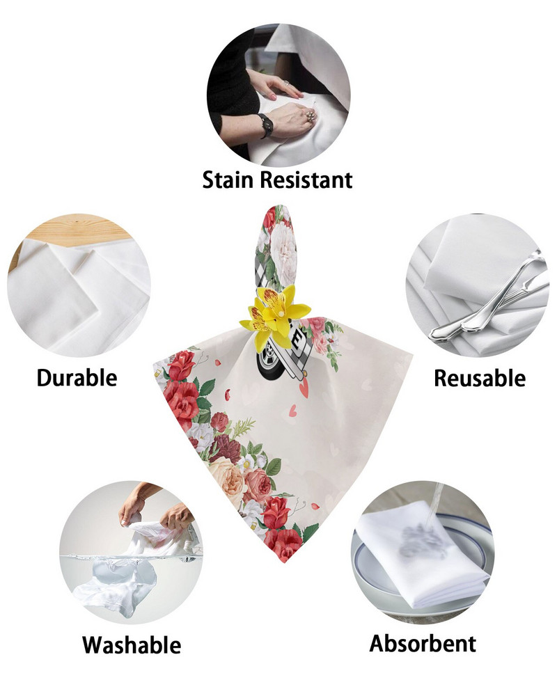 Valentino Rose Truck Audinių servetėlių rinkinys Šventiniam banketui Vestuvių dekoravimui Arbatinio rankšluosčio virtuvės pietų stalo servetėlės