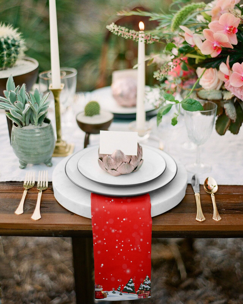 Pom de Crăciun Moș Crăciun Elk Servețele cadou Set de pânză Față de masă Moale Bucătărie Servețele de Crăciun