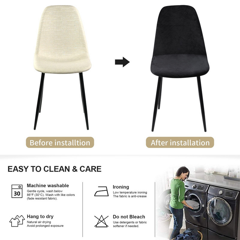 Aksominis kėdės užvalkalas Tamprūs užvalkalai Elastingi sėdynių kėdžių užvalkalai Valgomojo Baras Biuro vakarėlis Trumpas Atgal 1/2/4/6