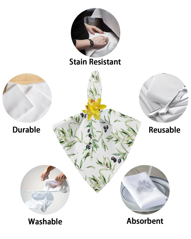 Akvarell olívalevél textúrájú szalvéták ünnepi bankett esküvői dekorációval Konyhai vacsora szalvéták