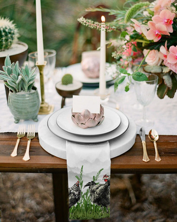 Σετ υφασμάτινα χαρτοπετσέτες ζωγραφικής με μελάνι φυτού κοτόπουλου Διακόσμηση γάμου γιορτινής δεξίωσης Πετσέτα κουζίνας Τραπεζοπετσέτες τραπεζιού