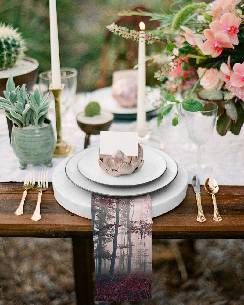 Autumn Woods Titokzatos Köd Asztali Szalvéta Kendőkészlet Puha Zsebkendő Esküvői Dekoráció Bankett Vacsora Szalvéta Kendő