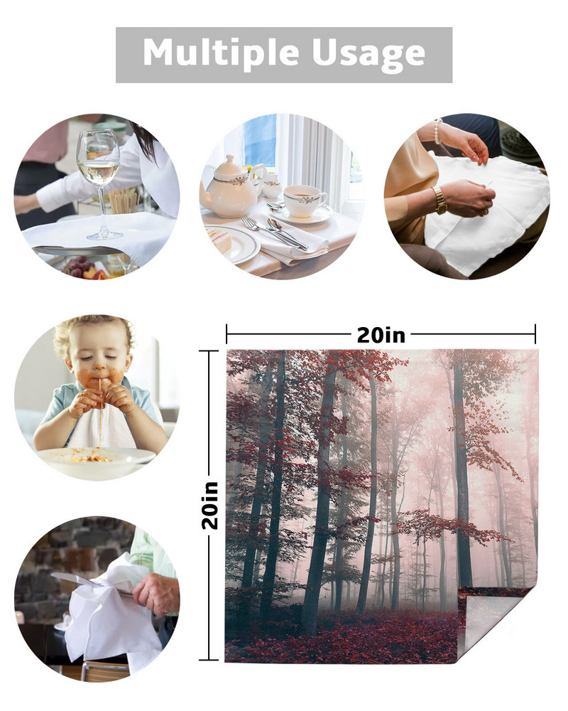 Autumn Woods Titokzatos Köd Asztali Szalvéta Kendőkészlet Puha Zsebkendő Esküvői Dekoráció Bankett Vacsora Szalvéta Kendő
