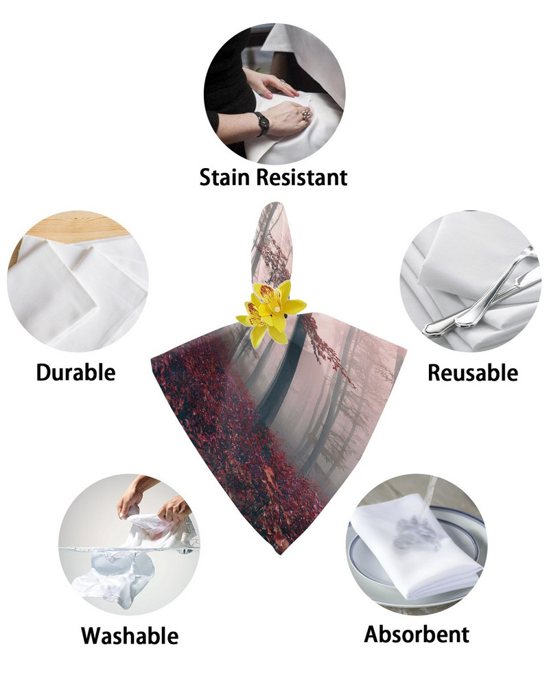 Autumn Woods Titokzatos Köd Asztali Szalvéta Kendőkészlet Puha Zsebkendő Esküvői Dekoráció Bankett Vacsora Szalvéta Kendő