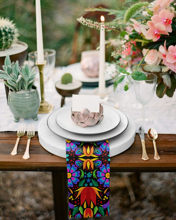Πολύχρωμο Μεξικό Αφηρημένο Σετ υφασμάτινων χαρτοπετσετών λουλουδιών Εορταστική διακόσμηση γάμου Πετσέτα τσαγιού Τραπεζοπετσέτες τραπεζιού κουζίνας