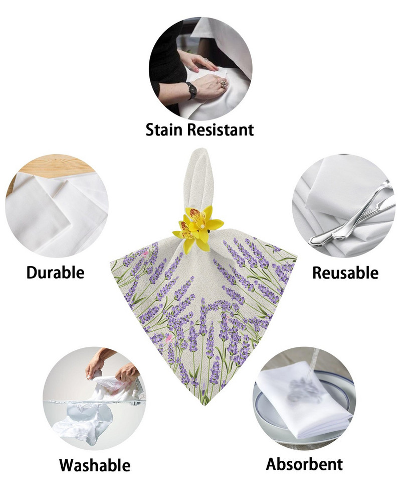 Levandų gėlių servetėlių rinkinys Šventiniam banketui vestuvių dekoravimui arbatos rankšluostis virtuvės pietų stalo servetėlės