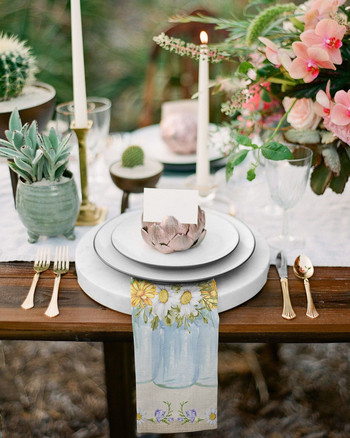 Καλοκαιρινό βάζο πασχαλίτσα μαργαρίτα λουλούδι πάνινες χαρτοπετσέτες Σετ εορταστική δεξίωση γάμου Πετσέτα κουζίνας Τραπεζοπετσέτες τραπεζιού