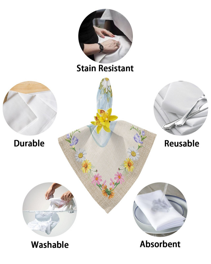 Vază de buburuză de vară, set de șervețele din pânză cu flori de margaretă, pentru banchet festiv, decor de nuntă, prosop de bucătărie, șervețele de masă