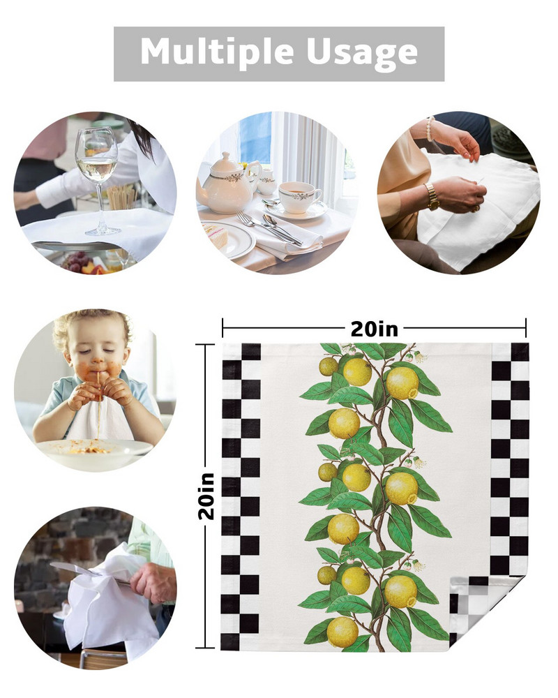 Fructe de lămâie Servețele de masă în carouri retro Set de pânză Batistă moale Decorare de nuntă Banchet Servețele de cină Pânză