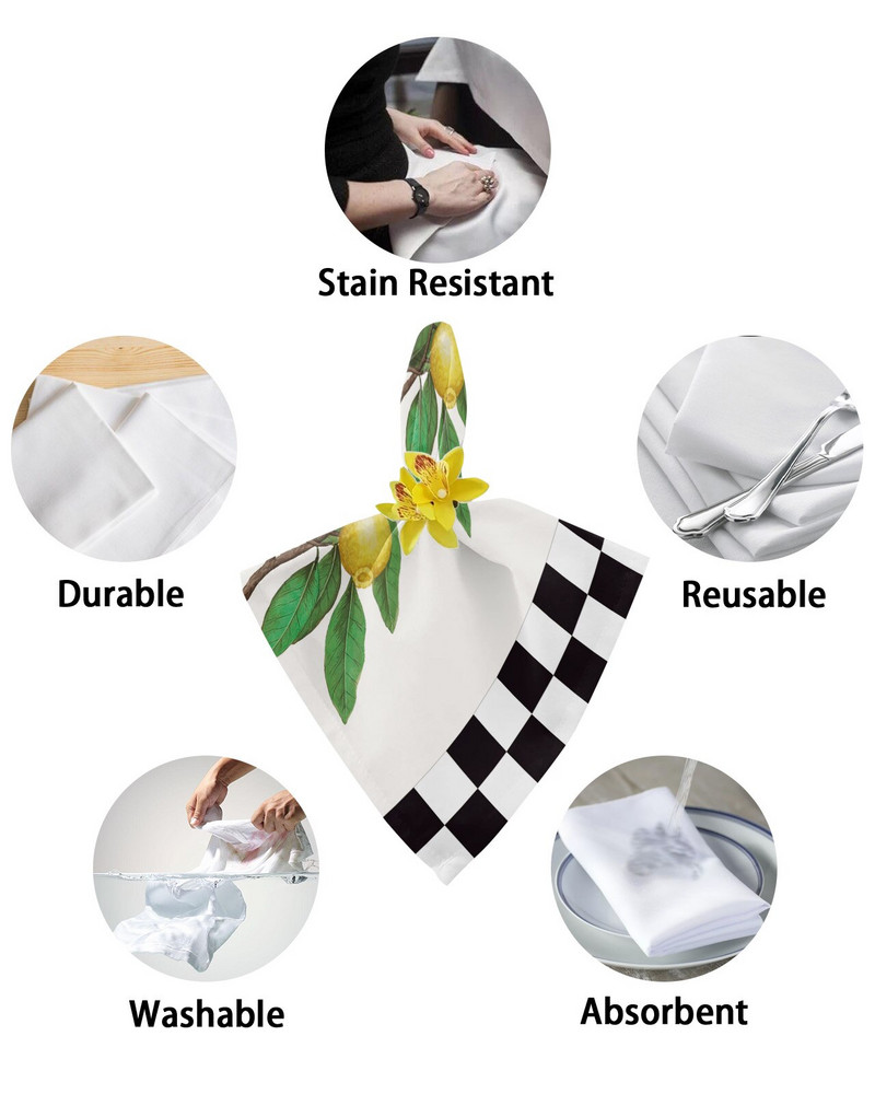 Fructe de lămâie Servețele de masă în carouri retro Set de pânză Batistă moale Decorare de nuntă Banchet Servețele de cină Pânză