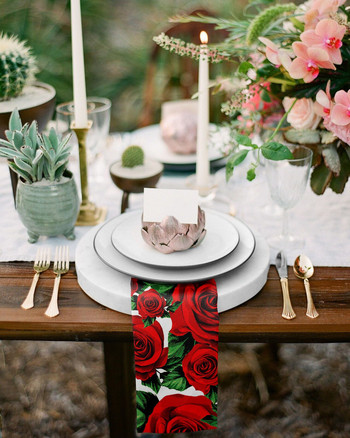 Цвете за Свети Валентин Цвете от червена роза Комплект платнени салфетки Празничен банкет Сватбен декор Чаена кърпа Кухненска маса за вечеря Салфетки