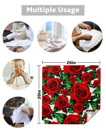 Цвете за Свети Валентин Цвете от червена роза Комплект платнени салфетки Празничен банкет Сватбен декор Чаена кърпа Кухненска маса за вечеря Салфетки