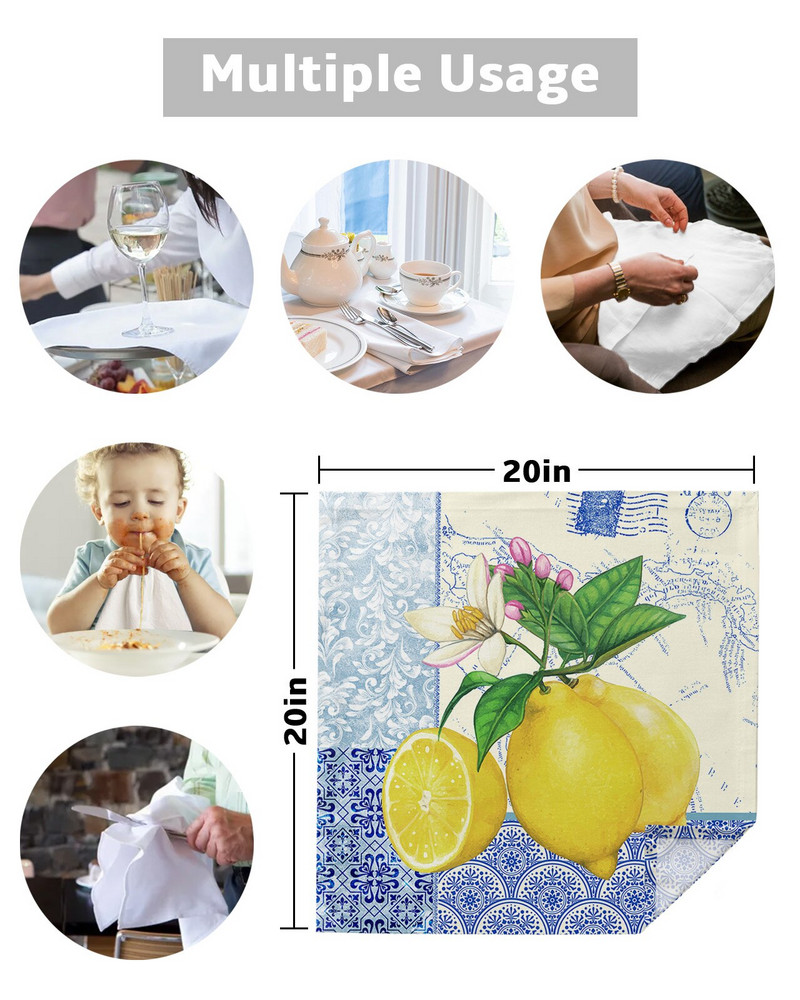 Μπλε και λευκή υφή πορσελάνης χάρτης Λεμόνι τραπεζοπετσέτες υφασμάτινο σετ για ντεκόρ γάμου Μαλακό ύφασμα χαρτοπετσέτες τραπεζιού κουζίνας