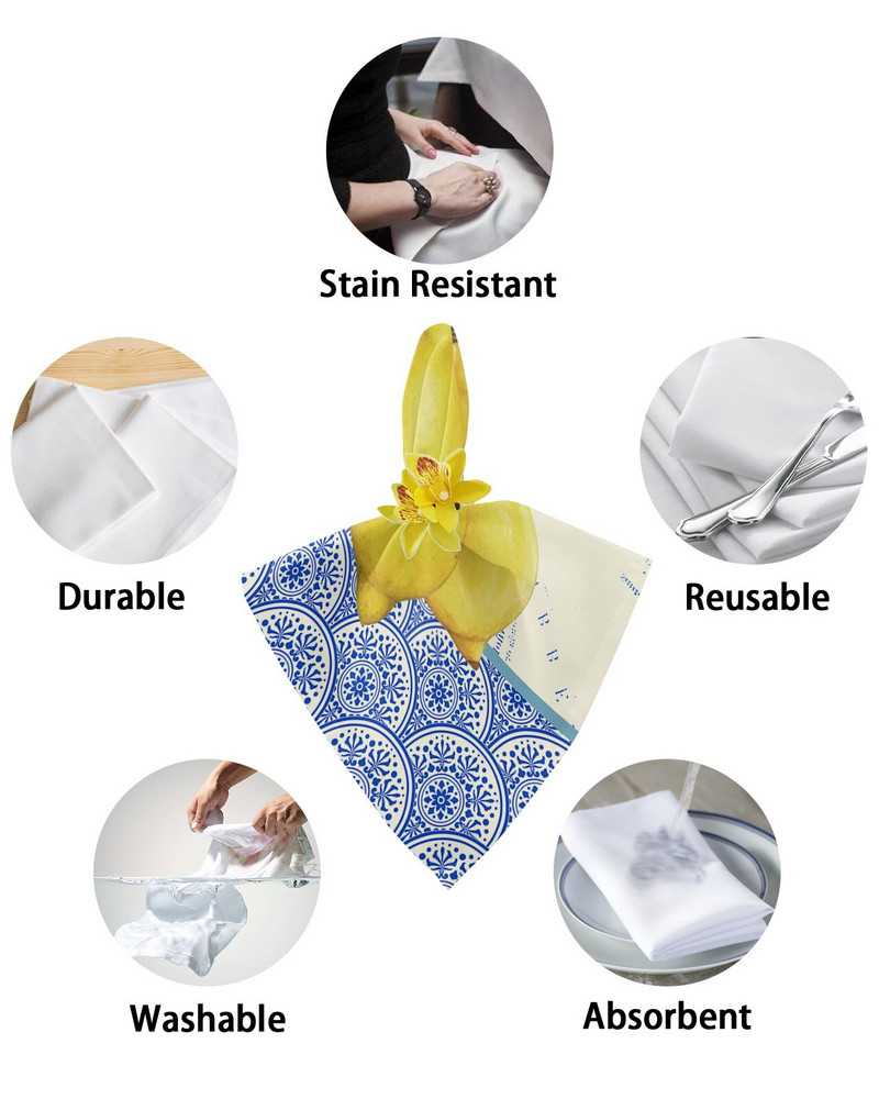 Μπλε και λευκή υφή πορσελάνης χάρτης Λεμόνι τραπεζοπετσέτες υφασμάτινο σετ για ντεκόρ γάμου Μαλακό ύφασμα χαρτοπετσέτες τραπεζιού κουζίνας