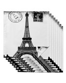 Eiffel-torony retro szüreti bélyegző fekete-fehér asztali szalvétakendő szett buli esküvői dekorációhoz Puha konyhai vacsora szalvéta kendő