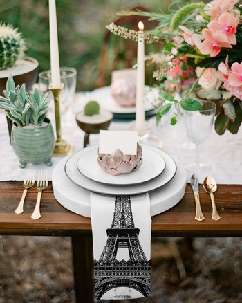 Айфеловата кула ретро винтидж щампа черно бял комплект салфетки за маса за парти сватбен декор меки кухненски салфетки за вечеря плат