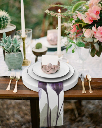 Комплект салфетки от абстрактни платнени пасторални лилави цветя Празничен банкет Сватбен декор Чаена кърпа Кухненска маса за вечеря Салфетки