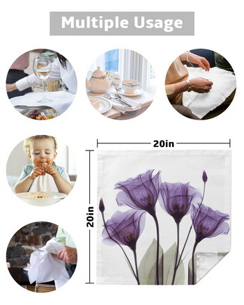 Комплект салфетки от абстрактни платнени пасторални лилави цветя Празничен банкет Сватбен декор Чаена кърпа Кухненска маса за вечеря Салфетки