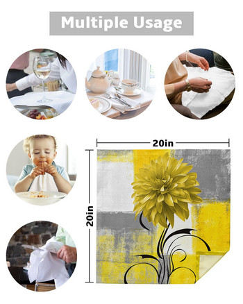 Σετ υφασμάτινο σετ υφασμάτων για επιτραπέζιες χαρτοπετσέτες ζωγραφικής με λουλούδια Dahlia αφηρημένη κίτρινη για ντεκόρ γάμου Μαλακό ύφασμα για χαρτοπετσέτες δείπνου κουζίνας