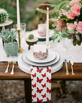 Комплект платнени салфетки с текстура на червени пеперуди на точки Празничен банкет Сватбен декор Чаена кърпа Кухненска маса за вечеря Салфетки